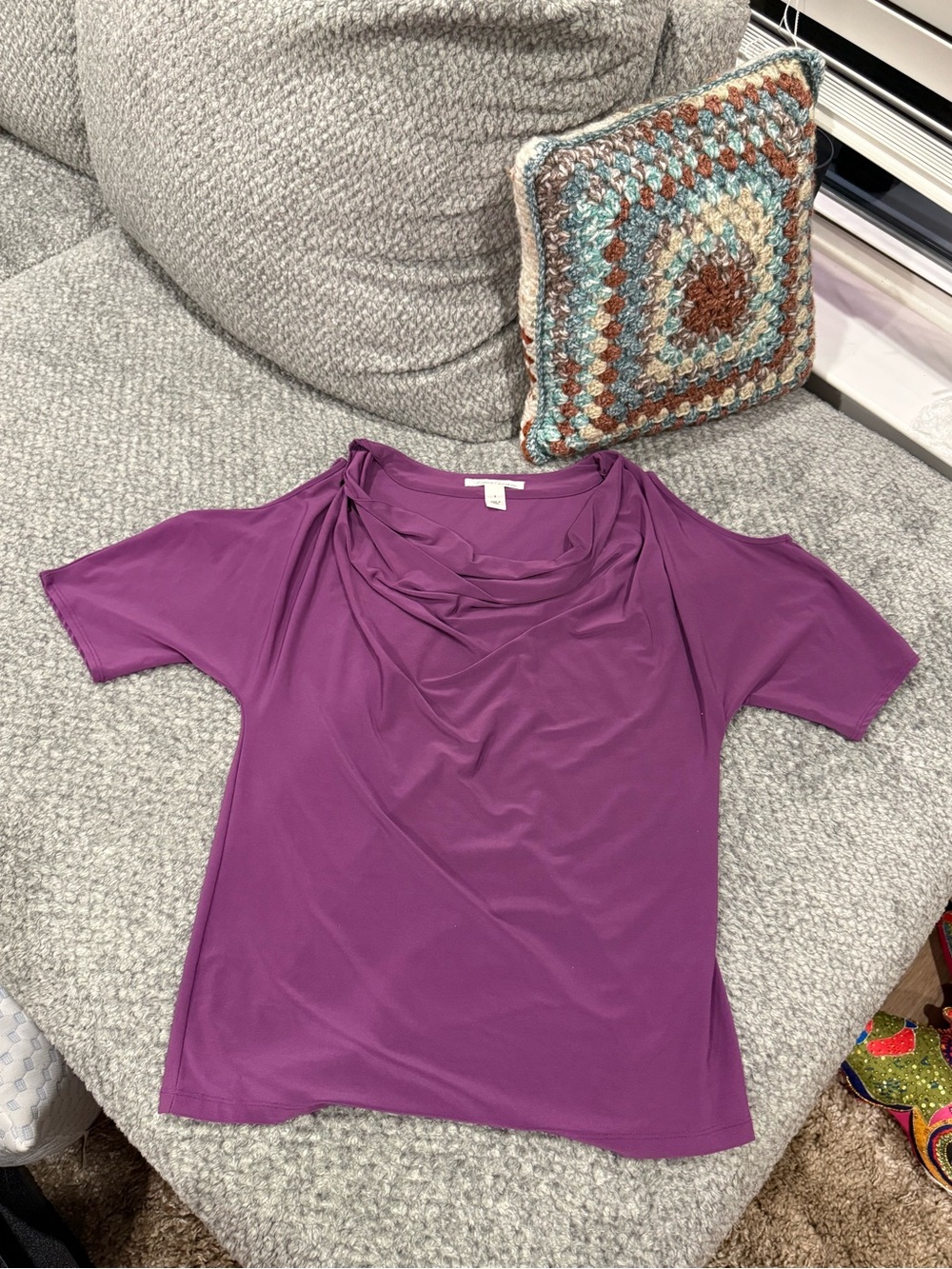 Kenneth Cole New York Draped Neck Short-Sleeve Top - Purple